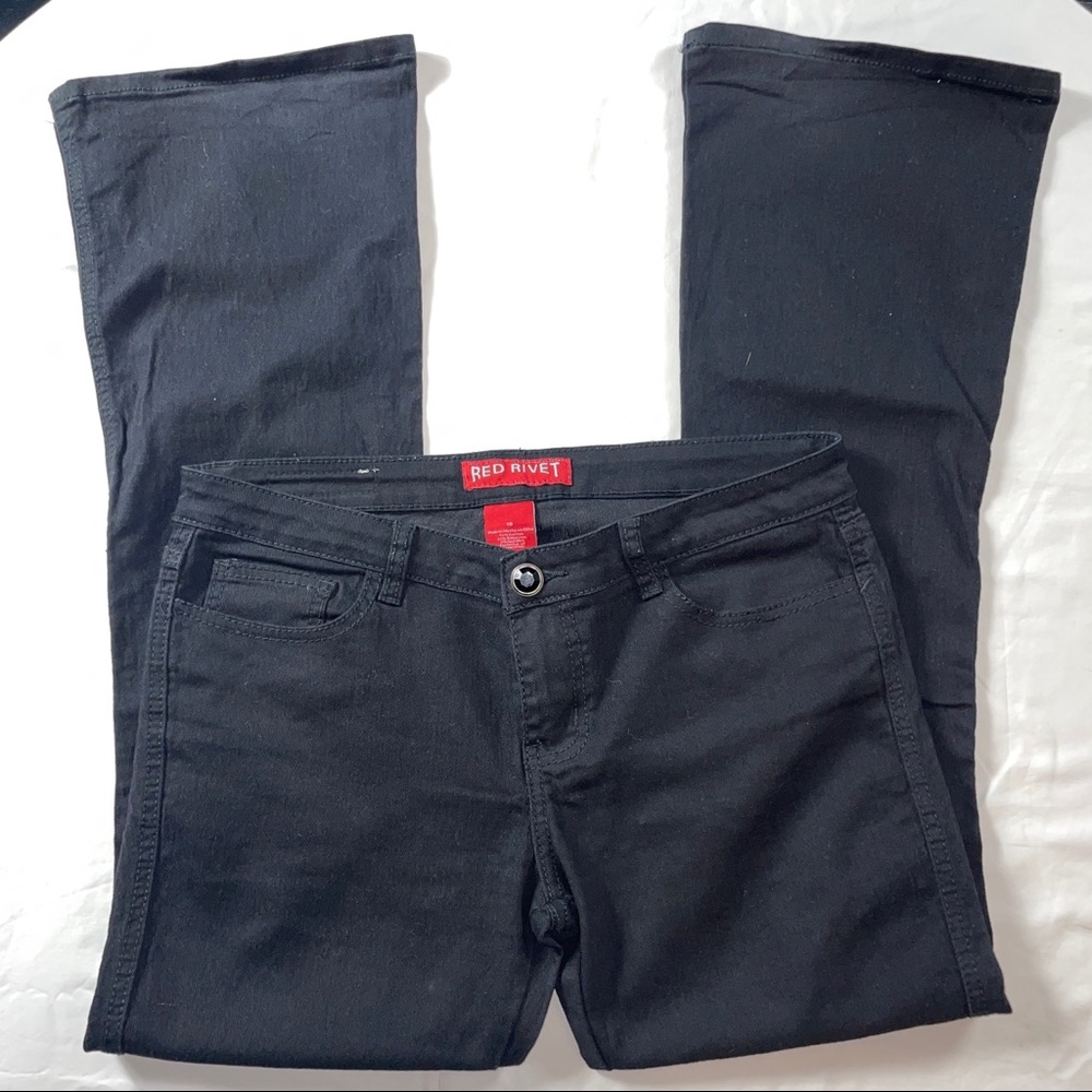 Red rivet ladies black denim jeans size 13